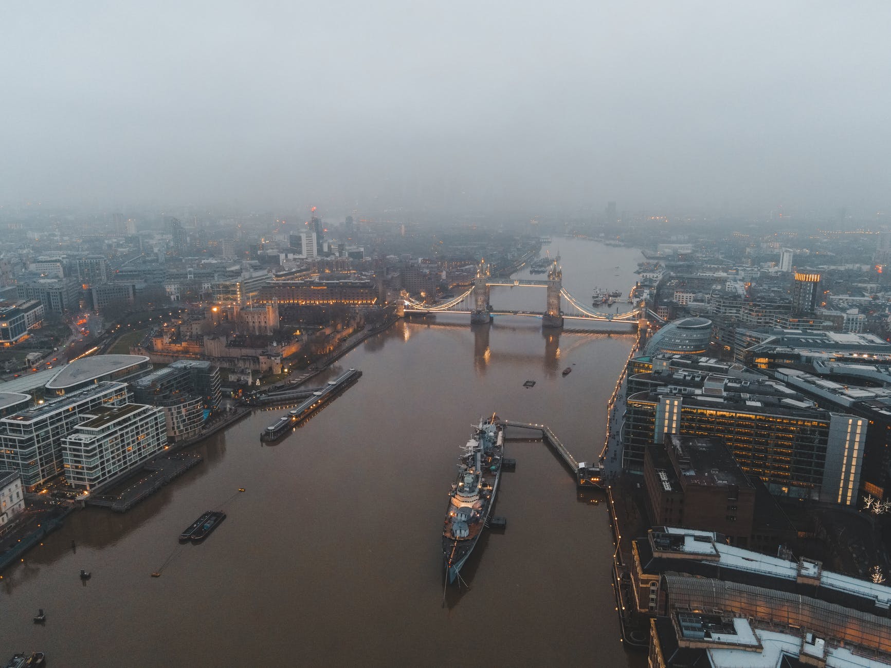 an aerial shot of the city of london